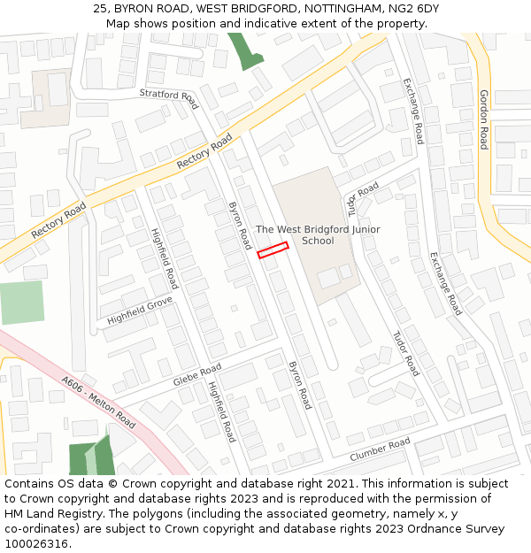 25, BYRON ROAD, WEST BRIDGFORD, NOTTINGHAM, NG2 6DY: Location map and indicative extent of plot