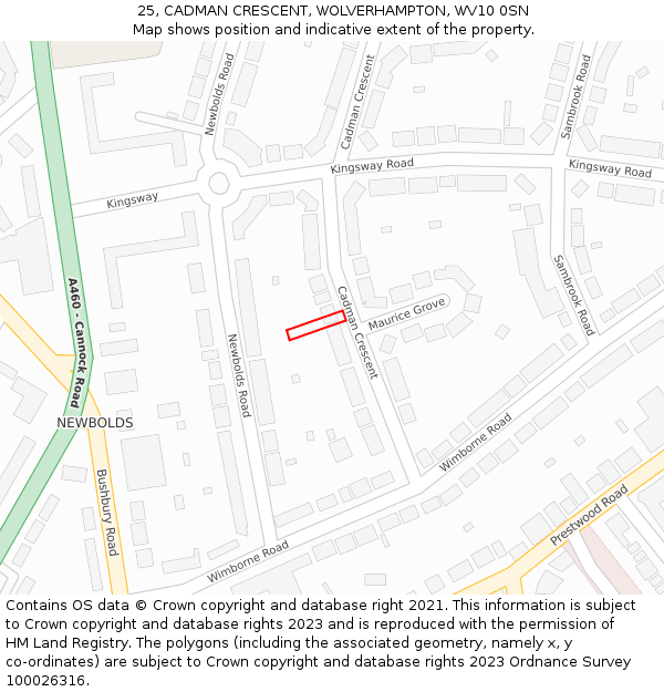 25, CADMAN CRESCENT, WOLVERHAMPTON, WV10 0SN: Location map and indicative extent of plot