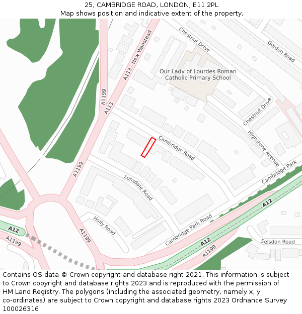25, CAMBRIDGE ROAD, LONDON, E11 2PL: Location map and indicative extent of plot