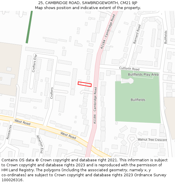 25, CAMBRIDGE ROAD, SAWBRIDGEWORTH, CM21 9JP: Location map and indicative extent of plot