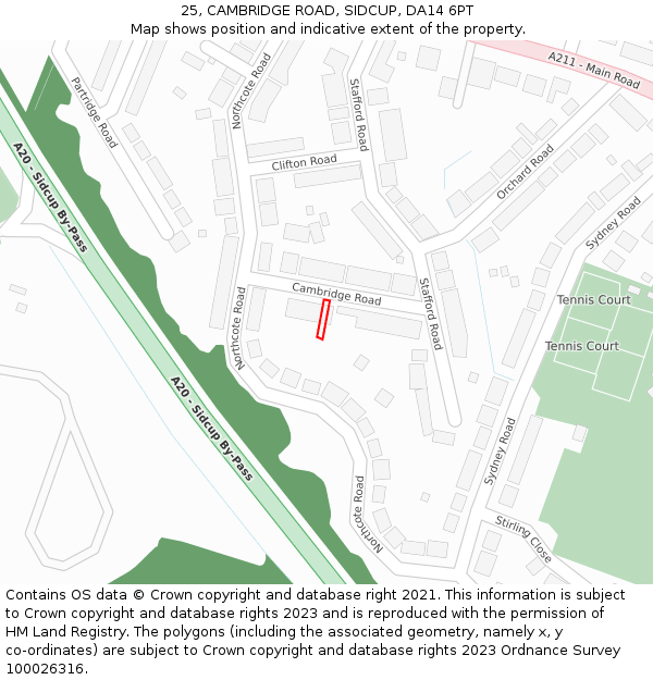 25, CAMBRIDGE ROAD, SIDCUP, DA14 6PT: Location map and indicative extent of plot