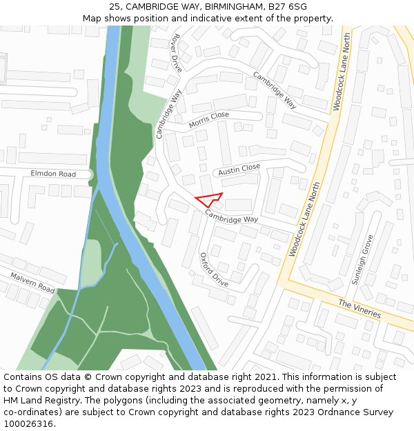 25, CAMBRIDGE WAY, BIRMINGHAM, B27 6SG: Location map and indicative extent of plot