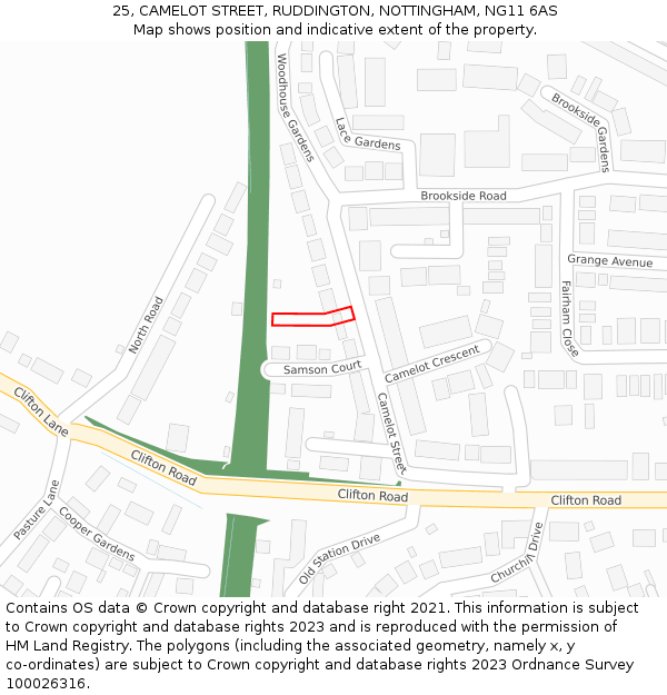 25, CAMELOT STREET, RUDDINGTON, NOTTINGHAM, NG11 6AS: Location map and indicative extent of plot