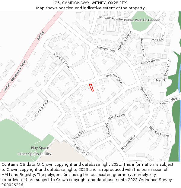 25, CAMPION WAY, WITNEY, OX28 1EX: Location map and indicative extent of plot