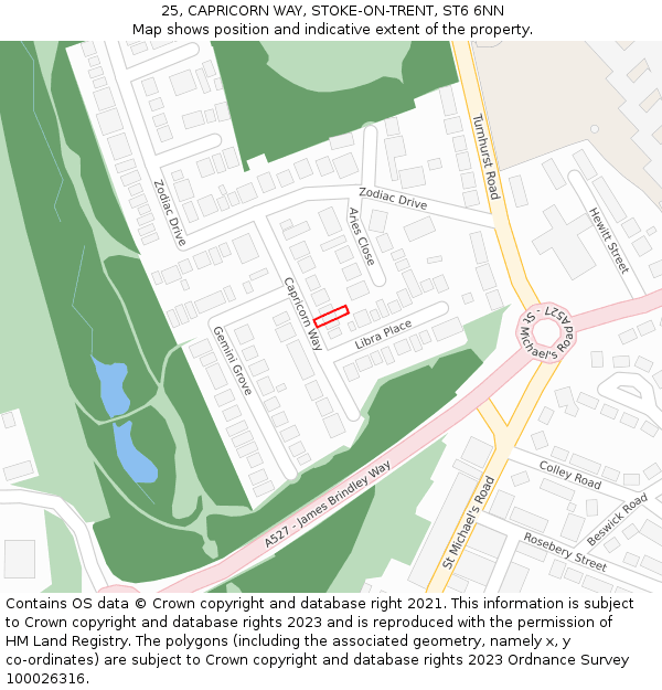 25, CAPRICORN WAY, STOKE-ON-TRENT, ST6 6NN: Location map and indicative extent of plot