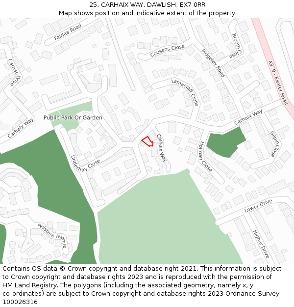 25, CARHAIX WAY, DAWLISH, EX7 0RR: Location map and indicative extent of plot