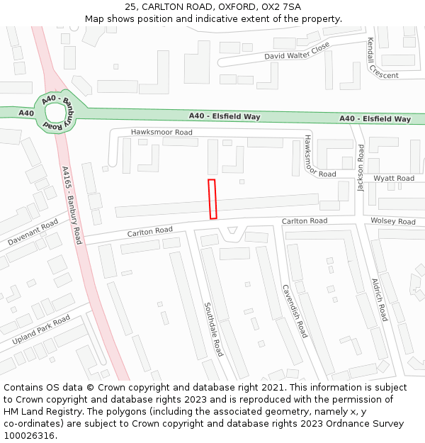 25, CARLTON ROAD, OXFORD, OX2 7SA: Location map and indicative extent of plot