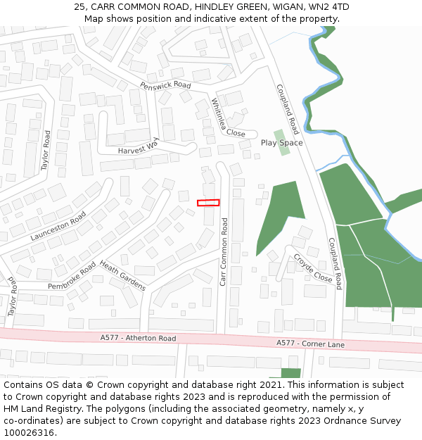 25, CARR COMMON ROAD, HINDLEY GREEN, WIGAN, WN2 4TD: Location map and indicative extent of plot