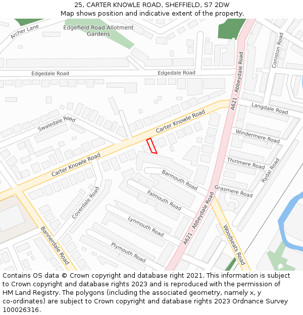 25, CARTER KNOWLE ROAD, SHEFFIELD, S7 2DW: Location map and indicative extent of plot