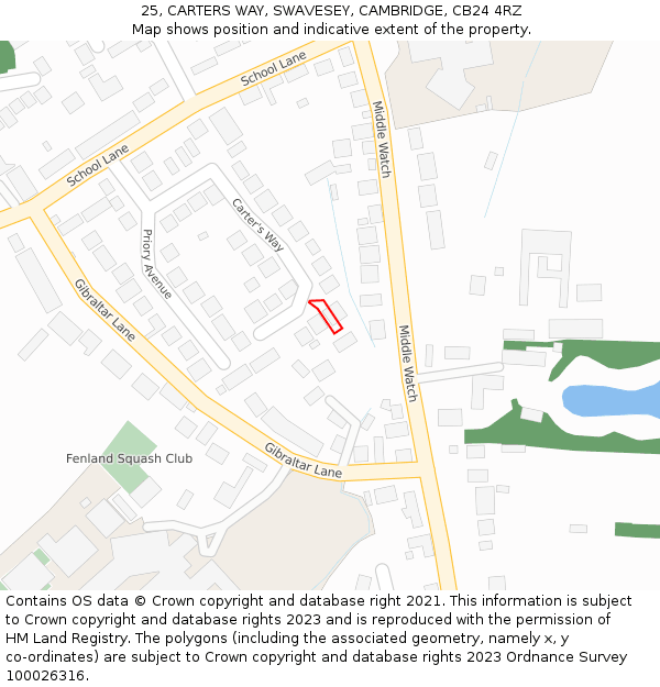 25, CARTERS WAY, SWAVESEY, CAMBRIDGE, CB24 4RZ: Location map and indicative extent of plot
