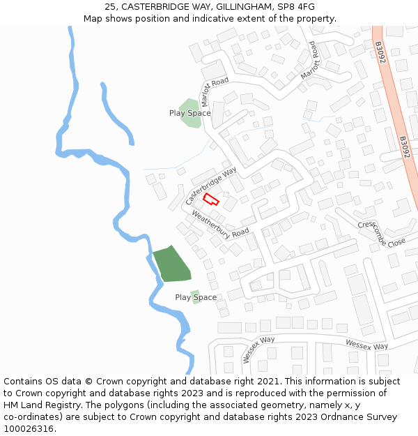 25, CASTERBRIDGE WAY, GILLINGHAM, SP8 4FG: Location map and indicative extent of plot