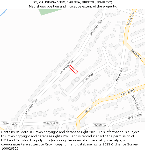 25, CAUSEWAY VIEW, NAILSEA, BRISTOL, BS48 2XQ: Location map and indicative extent of plot