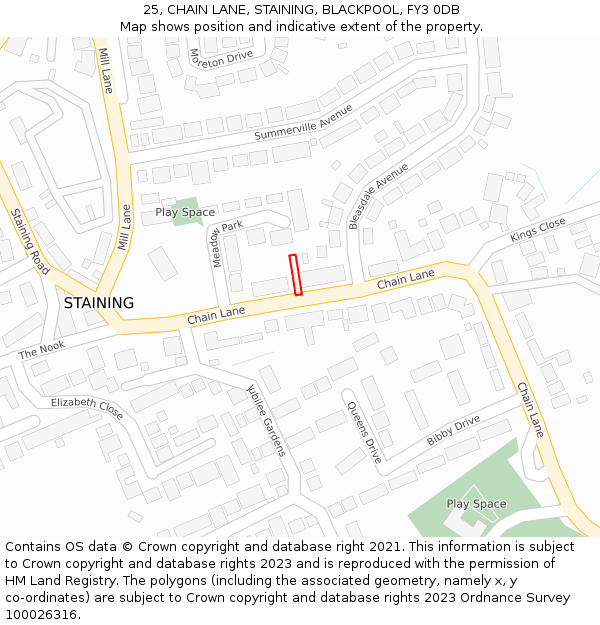 25, CHAIN LANE, STAINING, BLACKPOOL, FY3 0DB: Location map and indicative extent of plot