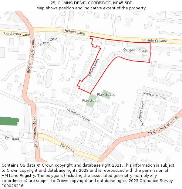 25, CHAINS DRIVE, CORBRIDGE, NE45 5BP: Location map and indicative extent of plot