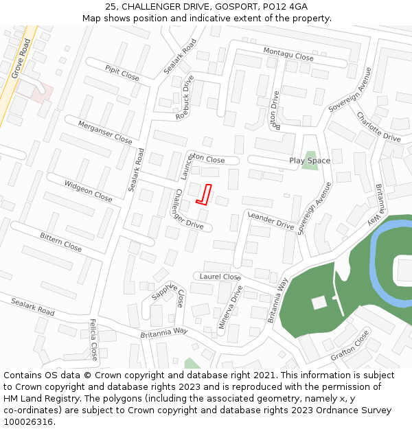 25, CHALLENGER DRIVE, GOSPORT, PO12 4GA: Location map and indicative extent of plot