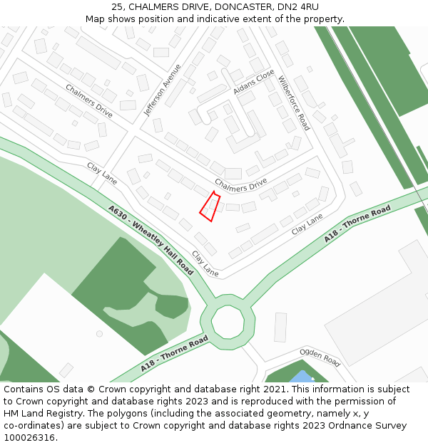 25, CHALMERS DRIVE, DONCASTER, DN2 4RU: Location map and indicative extent of plot