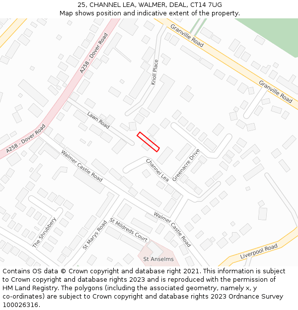 25, CHANNEL LEA, WALMER, DEAL, CT14 7UG: Location map and indicative extent of plot