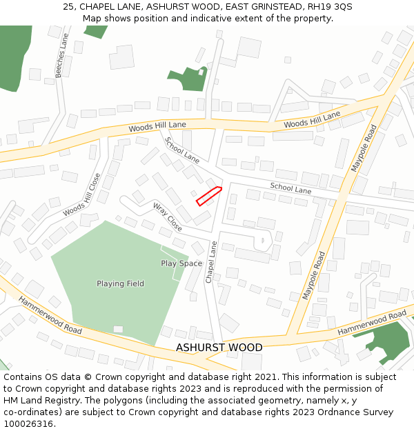 25, CHAPEL LANE, ASHURST WOOD, EAST GRINSTEAD, RH19 3QS: Location map and indicative extent of plot