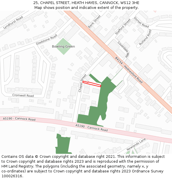 25, CHAPEL STREET, HEATH HAYES, CANNOCK, WS12 3HE: Location map and indicative extent of plot