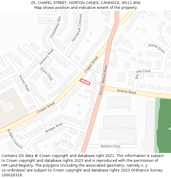 25, CHAPEL STREET, NORTON CANES, CANNOCK, WS11 9NX: Location map and indicative extent of plot