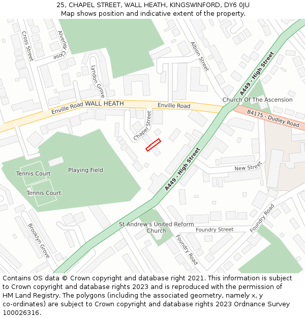 25, CHAPEL STREET, WALL HEATH, KINGSWINFORD, DY6 0JU: Location map and indicative extent of plot