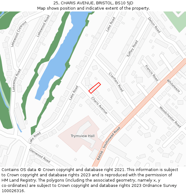 25, CHARIS AVENUE, BRISTOL, BS10 5JD: Location map and indicative extent of plot