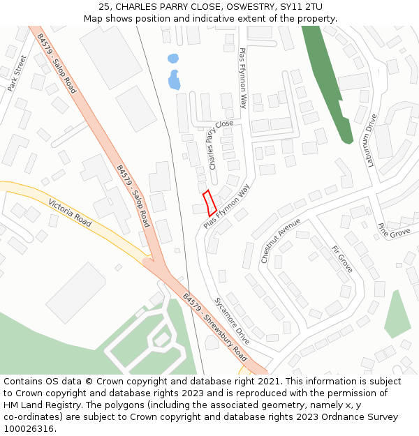 25, CHARLES PARRY CLOSE, OSWESTRY, SY11 2TU: Location map and indicative extent of plot