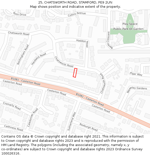 25, CHATSWORTH ROAD, STAMFORD, PE9 2UN: Location map and indicative extent of plot