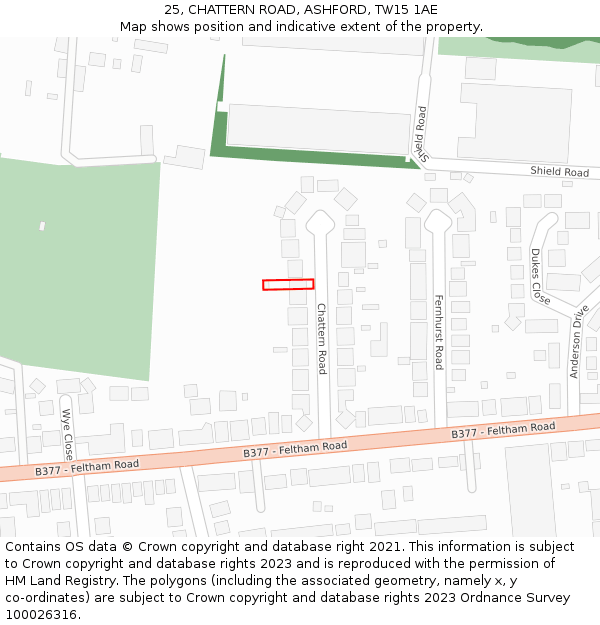 25, CHATTERN ROAD, ASHFORD, TW15 1AE: Location map and indicative extent of plot