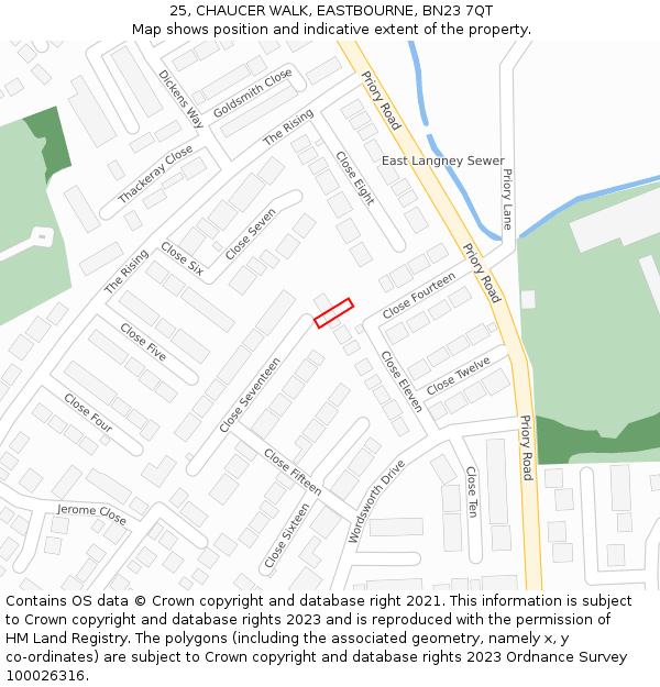 25, CHAUCER WALK, EASTBOURNE, BN23 7QT: Location map and indicative extent of plot