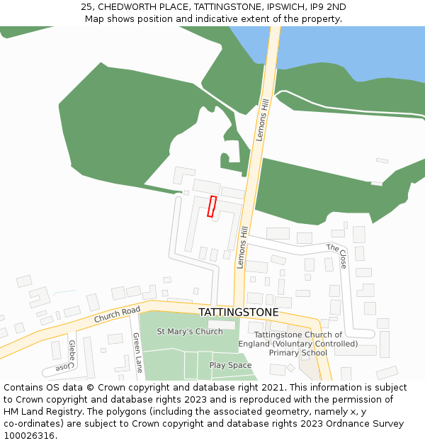 25, CHEDWORTH PLACE, TATTINGSTONE, IPSWICH, IP9 2ND: Location map and indicative extent of plot
