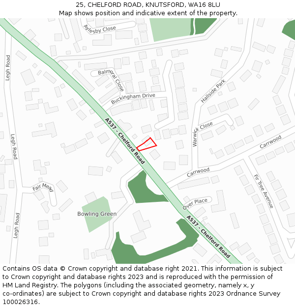 25, CHELFORD ROAD, KNUTSFORD, WA16 8LU: Location map and indicative extent of plot