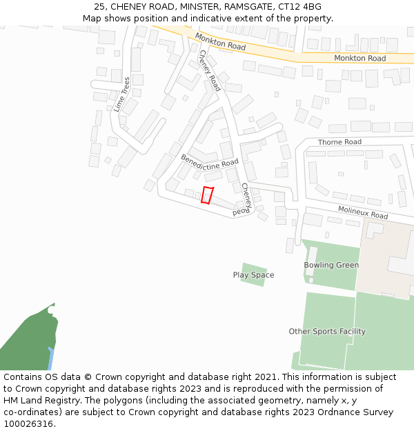 25, CHENEY ROAD, MINSTER, RAMSGATE, CT12 4BG: Location map and indicative extent of plot