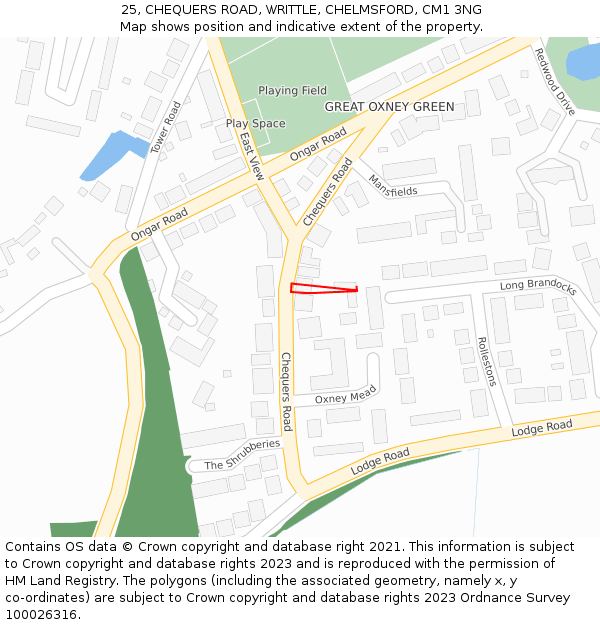 25, CHEQUERS ROAD, WRITTLE, CHELMSFORD, CM1 3NG: Location map and indicative extent of plot