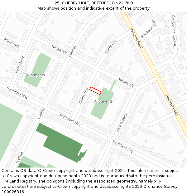 25, CHERRY HOLT, RETFORD, DN22 7NB: Location map and indicative extent of plot