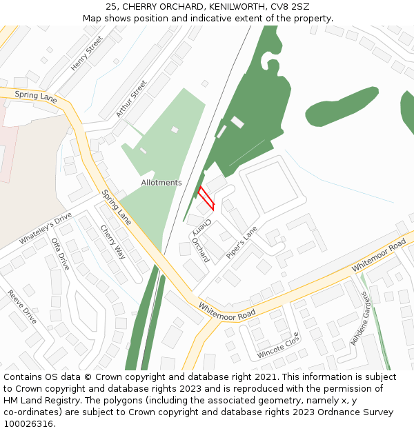 25, CHERRY ORCHARD, KENILWORTH, CV8 2SZ: Location map and indicative extent of plot