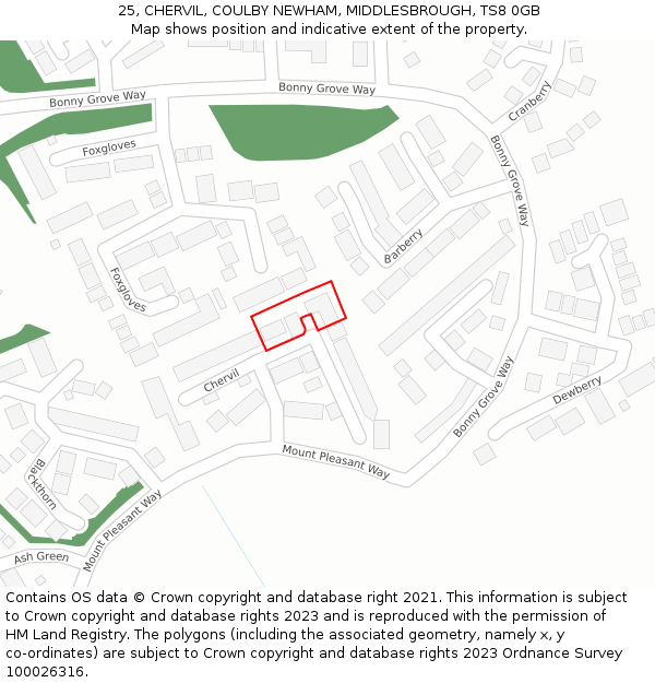 25, CHERVIL, COULBY NEWHAM, MIDDLESBROUGH, TS8 0GB: Location map and indicative extent of plot