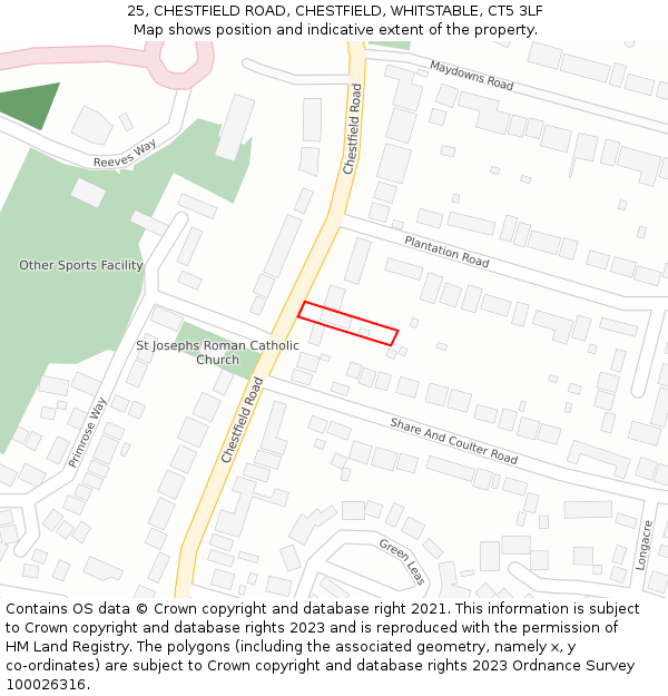 25, CHESTFIELD ROAD, CHESTFIELD, WHITSTABLE, CT5 3LF: Location map and indicative extent of plot