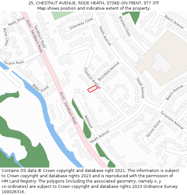 25, CHESTNUT AVENUE, RODE HEATH, STOKE-ON-TRENT, ST7 3TF: Location map and indicative extent of plot