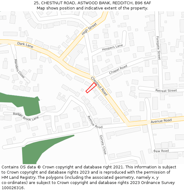 25, CHESTNUT ROAD, ASTWOOD BANK, REDDITCH, B96 6AF: Location map and indicative extent of plot