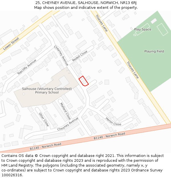 25, CHEYNEY AVENUE, SALHOUSE, NORWICH, NR13 6RJ: Location map and indicative extent of plot