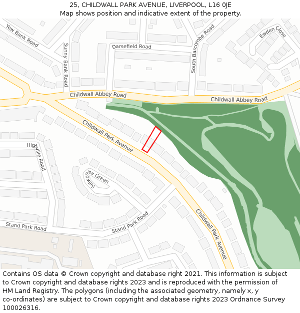 25, CHILDWALL PARK AVENUE, LIVERPOOL, L16 0JE: Location map and indicative extent of plot