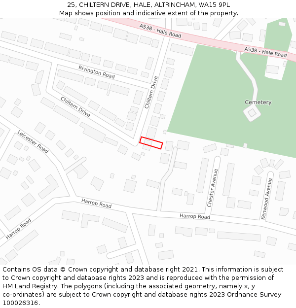 25, CHILTERN DRIVE, HALE, ALTRINCHAM, WA15 9PL: Location map and indicative extent of plot