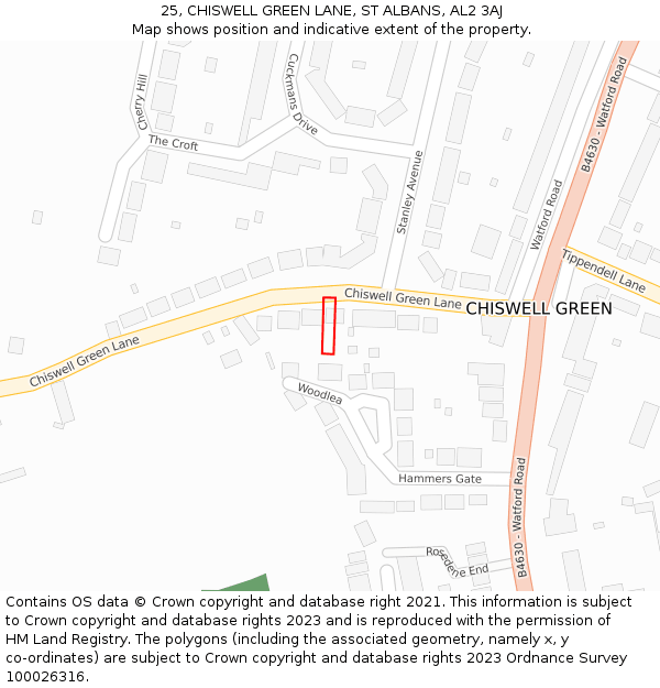 25, CHISWELL GREEN LANE, ST ALBANS, AL2 3AJ: Location map and indicative extent of plot