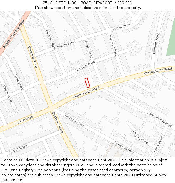 25, CHRISTCHURCH ROAD, NEWPORT, NP19 8FN: Location map and indicative extent of plot