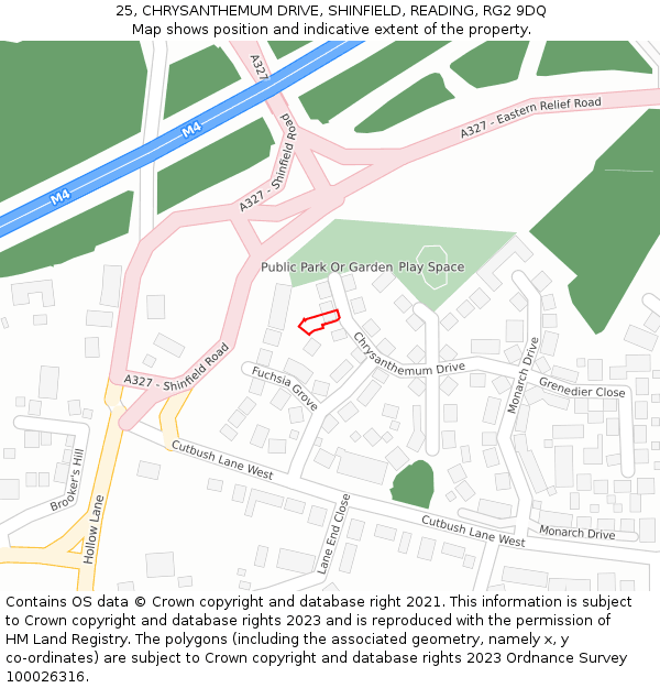 25, CHRYSANTHEMUM DRIVE, SHINFIELD, READING, RG2 9DQ: Location map and indicative extent of plot