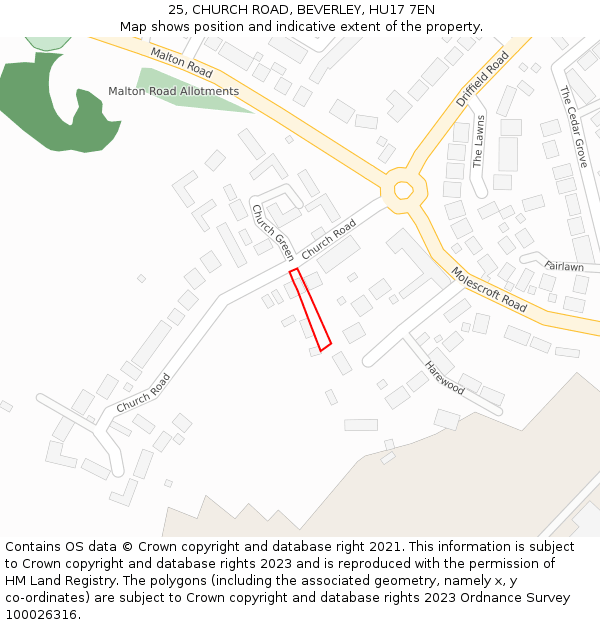 25, CHURCH ROAD, BEVERLEY, HU17 7EN: Location map and indicative extent of plot
