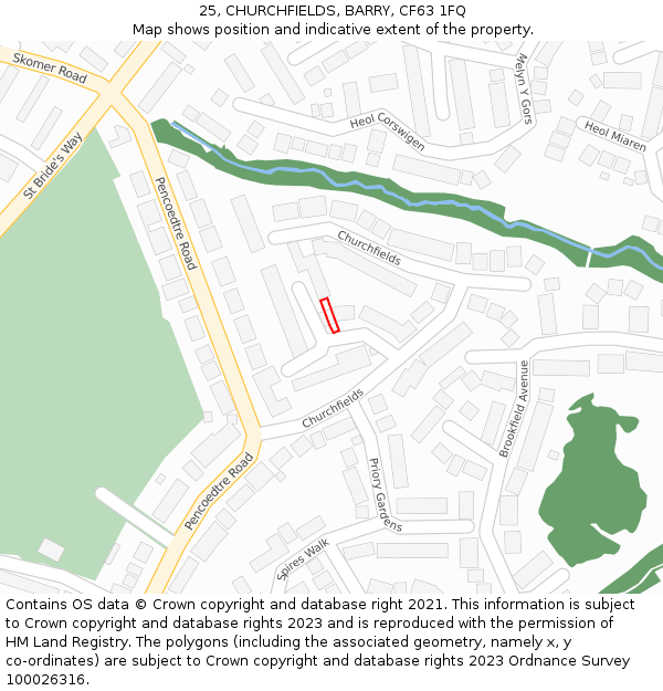 25, CHURCHFIELDS, BARRY, CF63 1FQ: Location map and indicative extent of plot