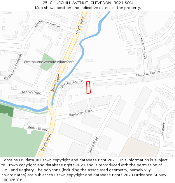 25, CHURCHILL AVENUE, CLEVEDON, BS21 6QN: Location map and indicative extent of plot