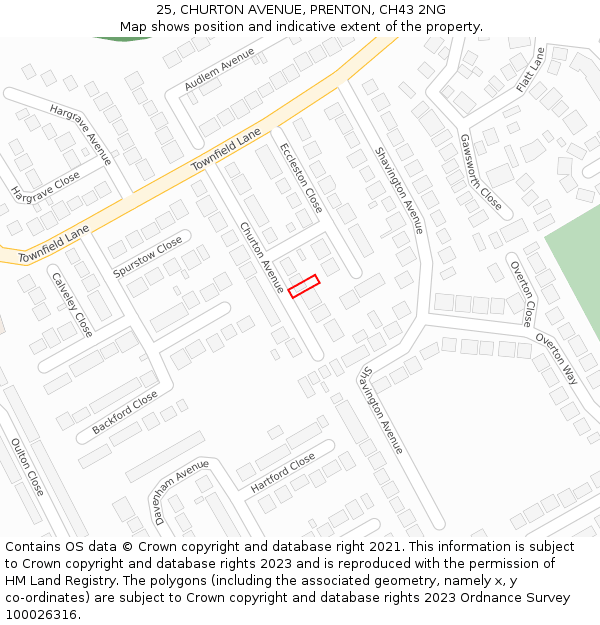 25, CHURTON AVENUE, PRENTON, CH43 2NG: Location map and indicative extent of plot
